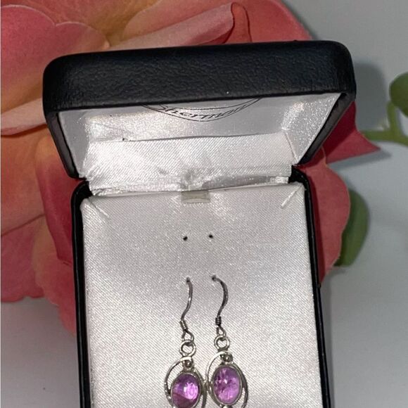 Elegant Sterling Silver and Amethyst Drop Earrings - Picture 1 of 5